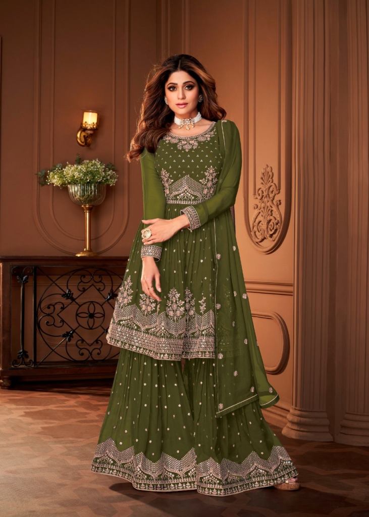 Mehendi Green Georgette Embroidered Sharara Style Pakistani Suit - 30009 at  Rs 3720/piece | Pakistani Suits in New Delhi | ID: 16281519991