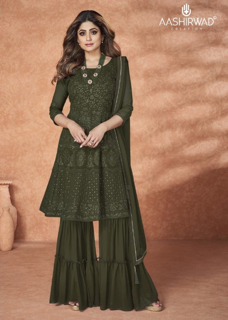 Green Mehendi Sharara Suit With Embroidered Dupatta 4535SL05