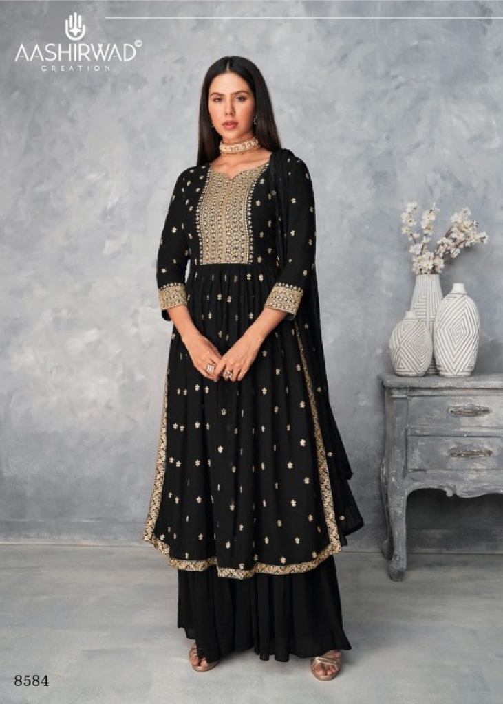 Buy Black Handloom Chanderi Mandarin Collar Anarkali Palazzo Set For Women  by Priyam Narayan Online at Aza Fashions.