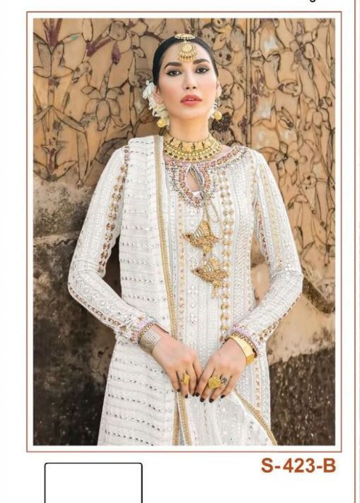 Alkaram Heavy Georgette With Embroidered Pakistani Suit White Color DN 423