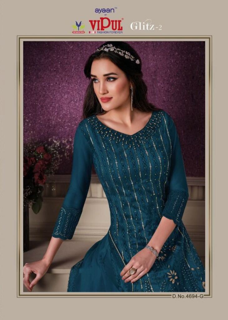 Ayaan Vipul Heavy Butterfly Net With Embroidery Designer Suit Blue Whale  Color DN 4694 G