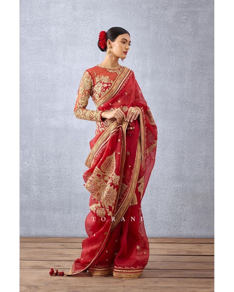 Buy FUSIONIC An aura of delicate beauty and charm with this beautiful red  saree, accompanied by a matching blouse piece. at Amazon.in