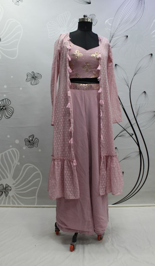 Multicolor Crop Top with Plazo Dress and Dupatta – Puri Emporio