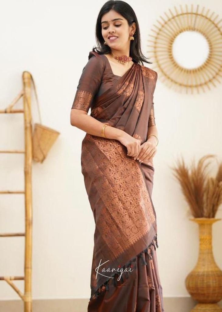 Brown Color Banarasi Soft Silk saree For Women || Rooprekha – rooprekha