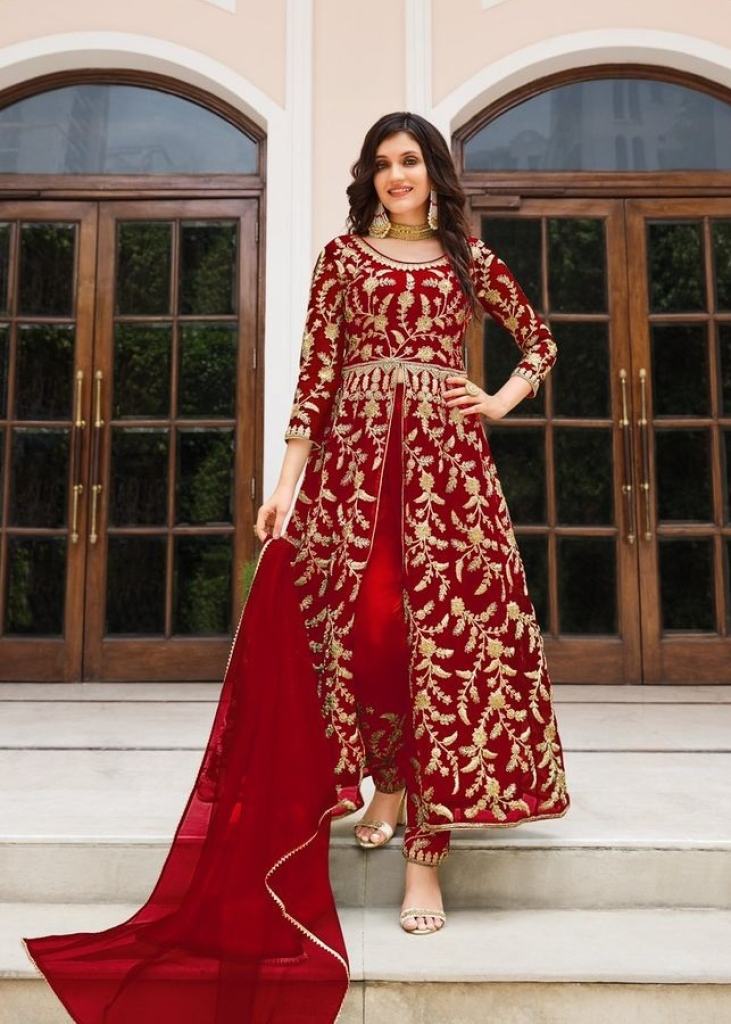 Red Color Bridal Wear Silk Semi Stitched Embroidery Anarkali Gown –  fashionnaari