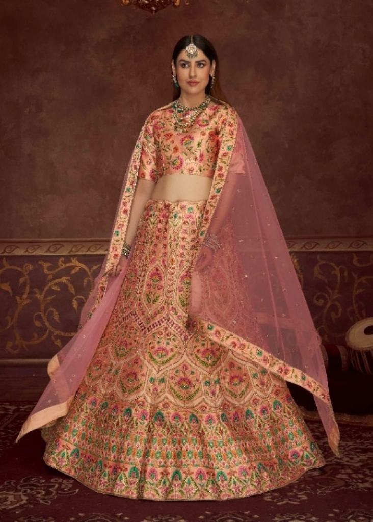 Voluptuous Net Resham Pink Designer Lehenga Choli