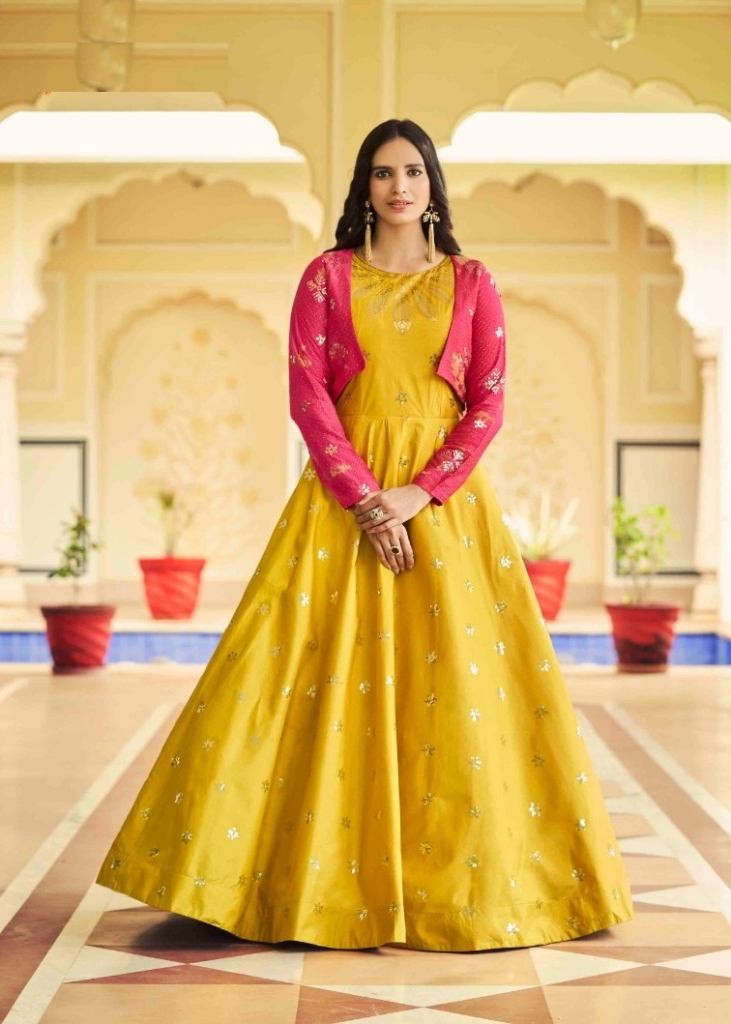 Exclusive Sequence Embroidered Work Anarkali Gown With Koti Yellow