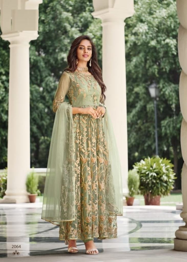 Fancy Designer Pure Butterfly Net With Sequence Work Anarkali Suit Green  Color SN DN 2067
