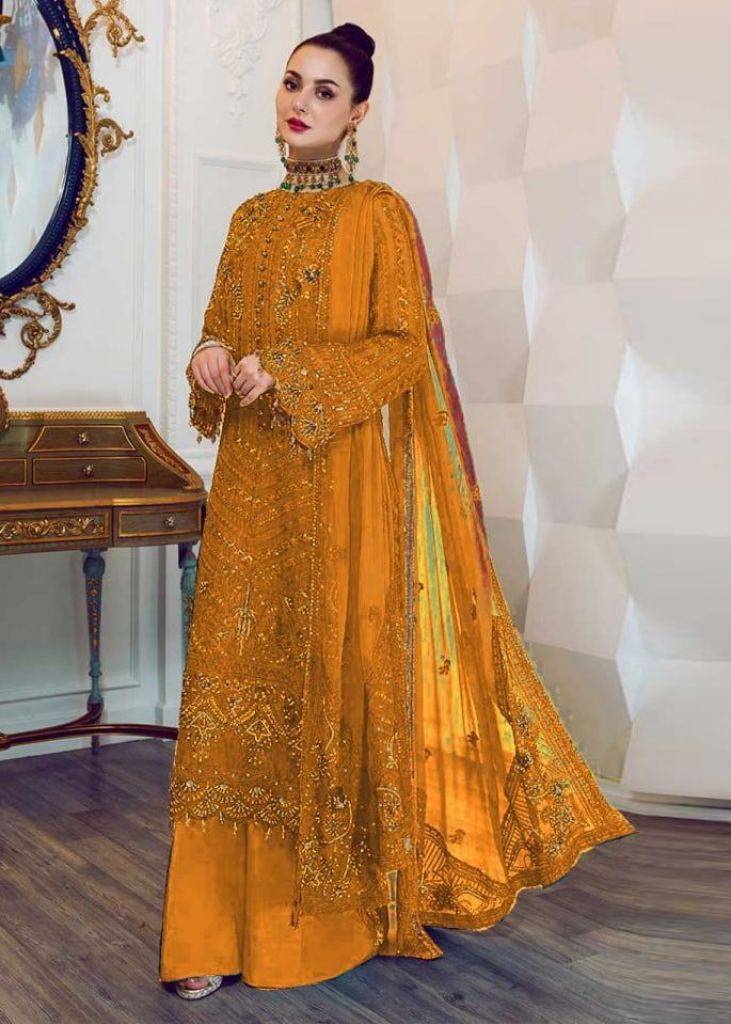 Shree Fab S Organza Heavy Embroidery With Diamond Work Pakistani Suit Yellow  Color DN 712