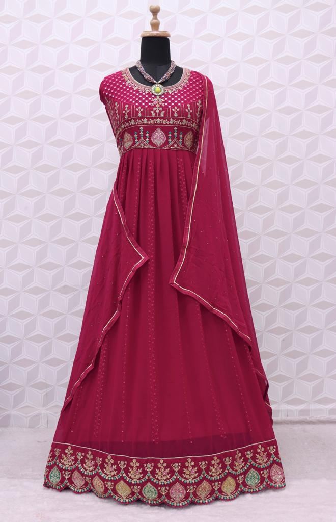 Designer Anarkali gota suit set with malmal dupatta and attractive back  latkan design.