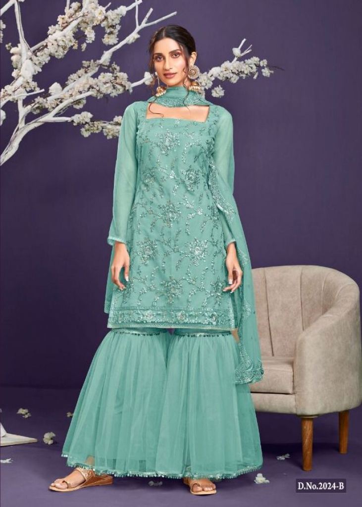 Net Embroidery Palazzo Pant Suit In Sky Blue Colour - SM5630054