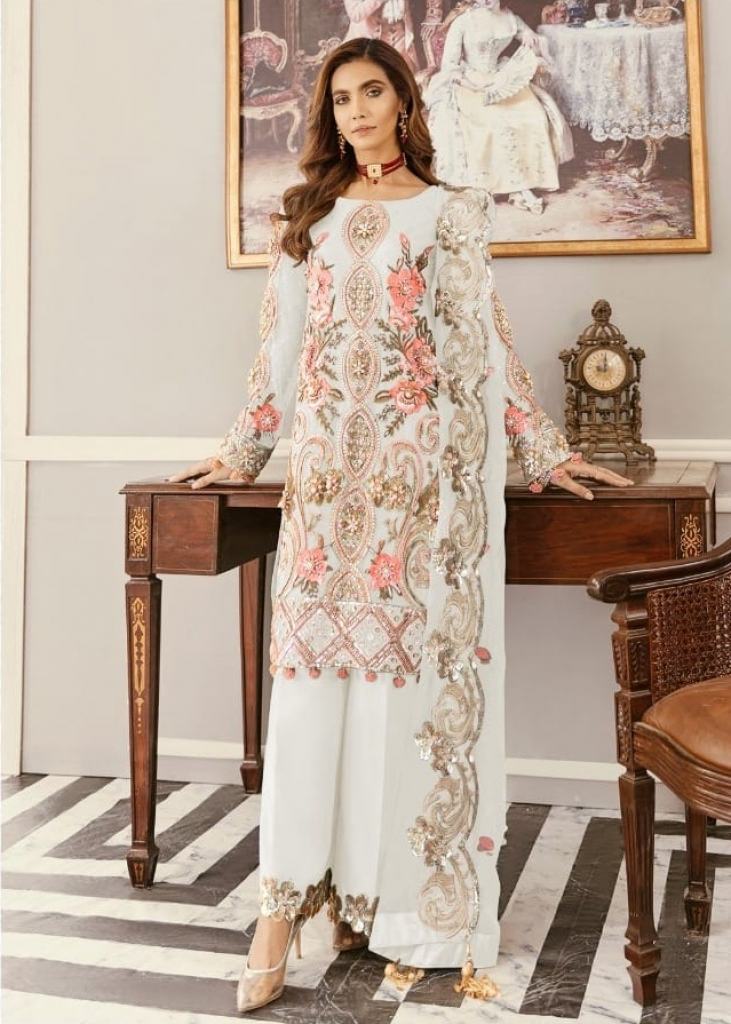Cotton and Net Embroidered White Pakistani Suit Set