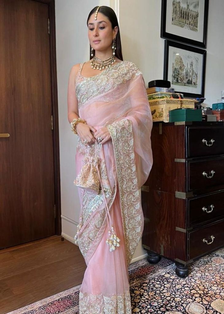 Pink Organza Saree With Blouse 259408