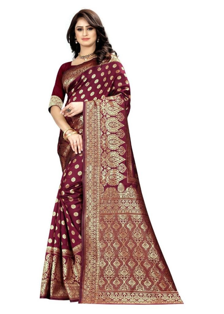 SF-Maroon color Soft Lichi Silk saree