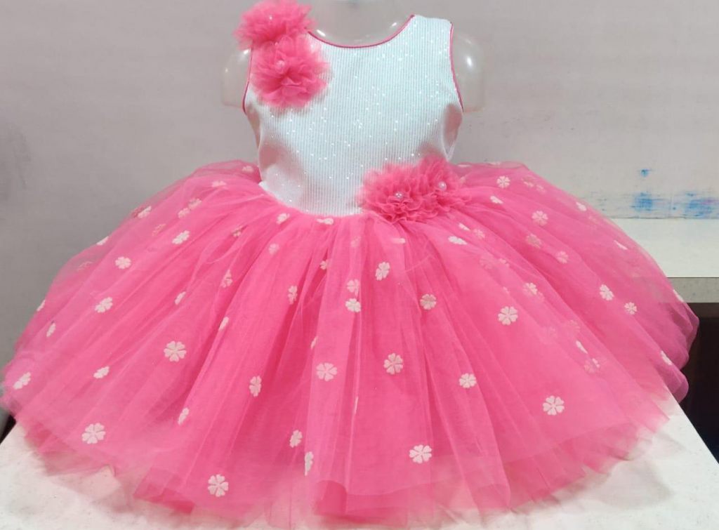 Readymade Kids Frock Fancy Pink and Yellow