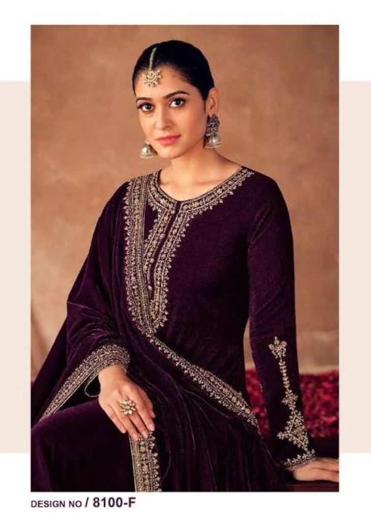 Lt Nitya Afreen Pure Viscos Velvet With Embroidery Winter Salwar Suit Wine Color  DN 8100 F