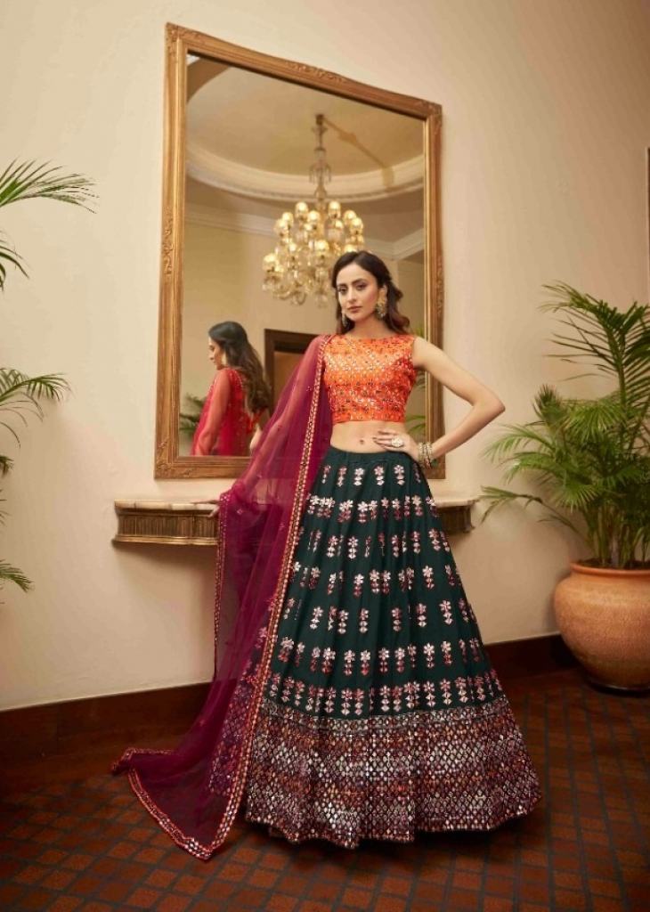 Awesome Green & Orange Color Wedding Wear Lehenga Choli at Rs 2899 | शादी  का लहंगा in Surat | ID: 25909538033