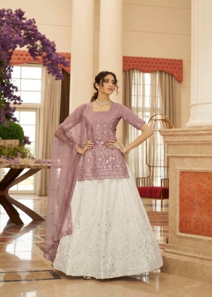 Off White Premium Silk Designer Bridal Lehenga Choli Online FABANZA
