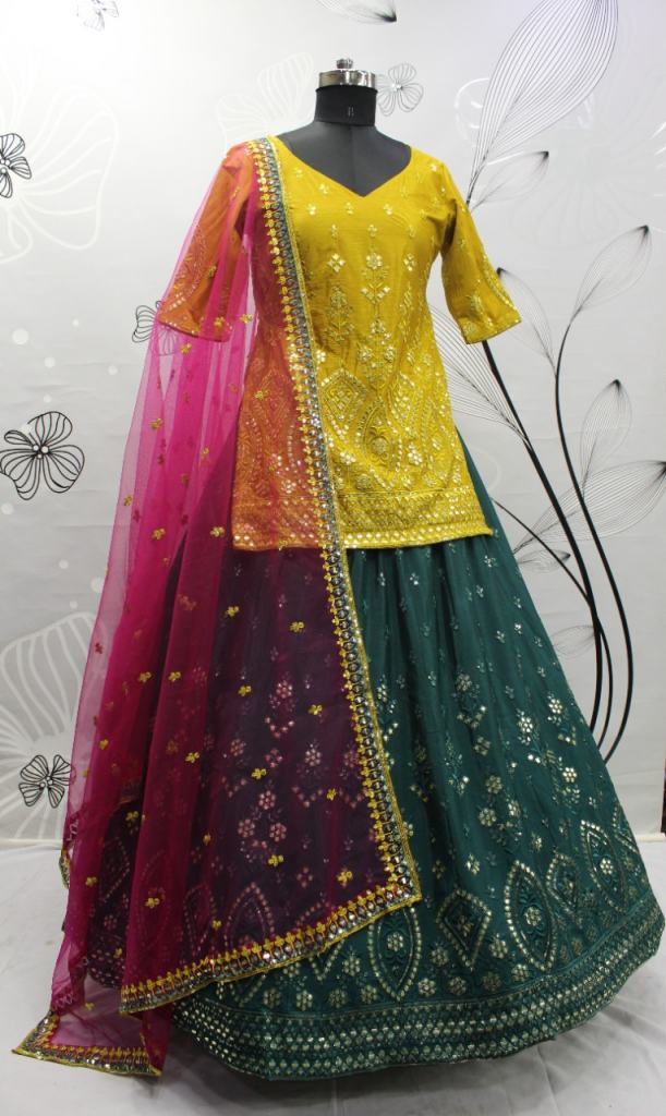 silk embroidered lehenga in lime green with Jaquard dupatta – MOHAR