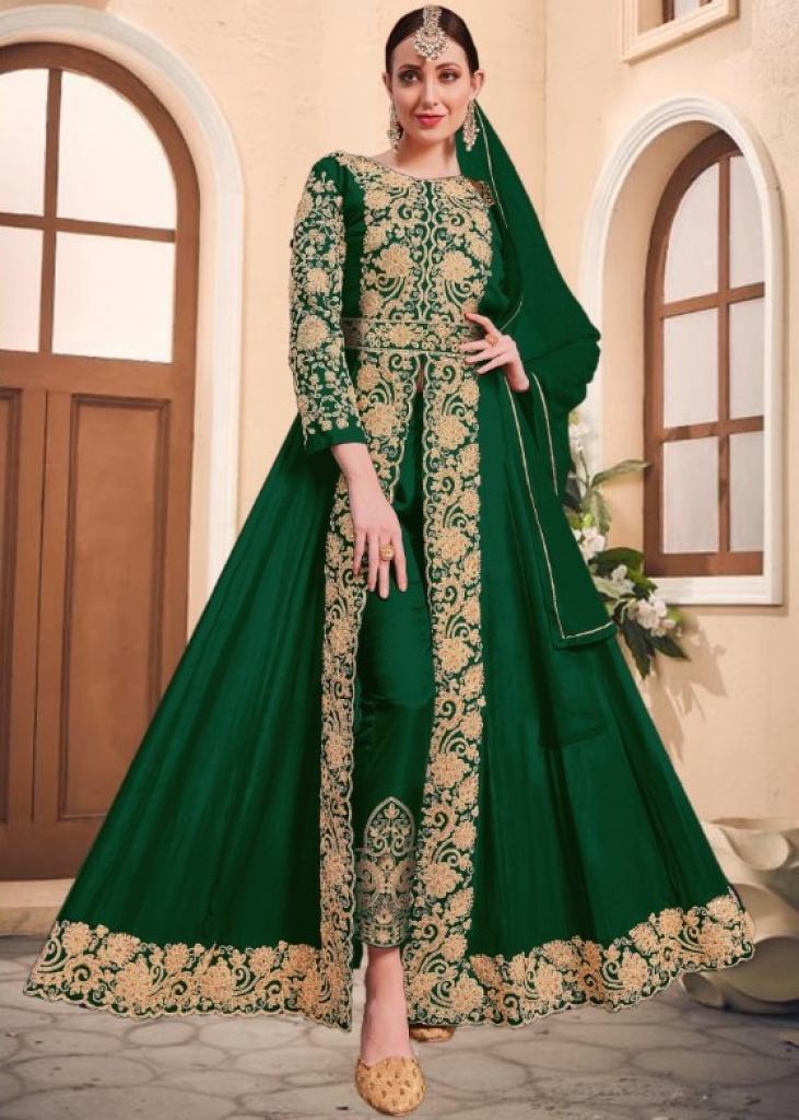 Eid Collection Dusty Green Anarkali Suit with Embroidered LSTV116749