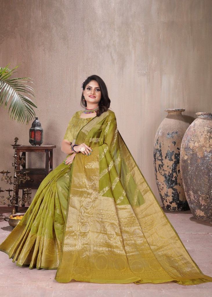 Shop Green Color Zari Embroidery Work Organza Saree Festive Wear Online at  Best Price | Cbazaar