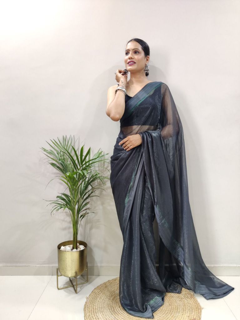 Buy Shiny Brown Satin Saree online-Karagiri