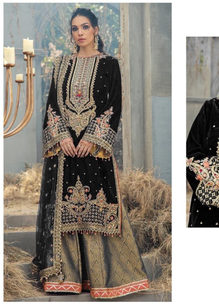 Salwar Suits : Black heavy velvet suit
