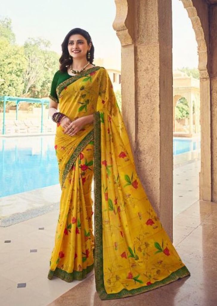 Yellow Color Indian Wedding Saree in Vichitra Silk With Heavy Embroidery  and Blouse in USA, UK, Malaysia, South Africa, Dubai, Singapore