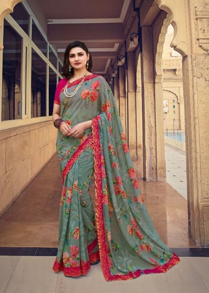 Soft Georgette Saree With Satin Patti Border and Embroidery – ThreadLooms