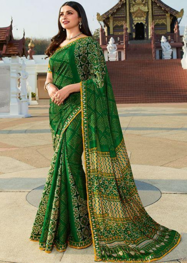 Green Color Georgette Banarasi Bandhani Saree – Sankalp The Bandhej Shoppe