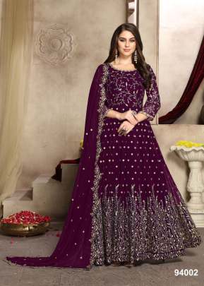 Aanaya Heavy Faux Georgette With Embroidery Work Anarkali Suit Wine Color DN 94002