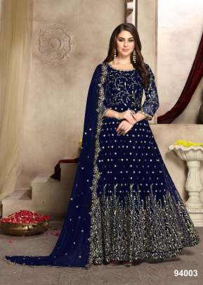 Aanaya Heavy Faux Georgette With Embroidery Work Anarkali Suit Blue Color DN 94003