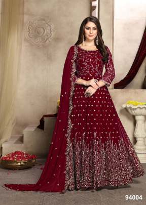 Aanaya Heavy Faux Georgette With Embroidery Work Anarkali Suit Maroon Color DN 94004