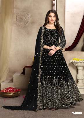 Aanaya Heavy Faux Georgette With Embroidery Work Anarkali Suit Black Color DN 94008