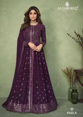 Aashirwad Aadhiya Heavy Faux Georgette With Sequence Work Anarkali Suit Wine Color DN 9163