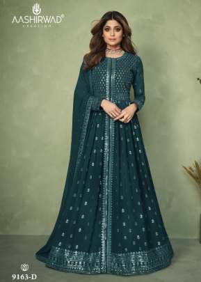 Aashirwad Aadhiya Heavy Faux Georgette With Sequence Work Anarkali Suit Green Color DN 9163