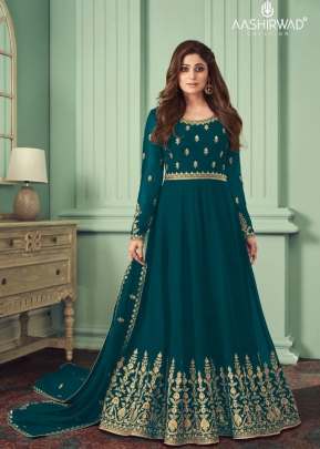 Aashirwad Creation Alizza Georgette With Sequence Work Anarkali Gown Rama Color DN 8526