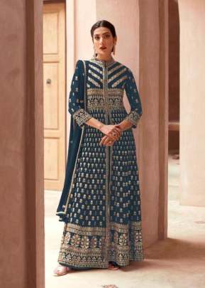 Aashirwad Creation Ananya Heavy Faux Georgette With Embroidery Sequence Work Anarkali Salwar Kameez Dark Ocean Blue Color DN 9451