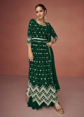 Aashirwad Creation Aroma Heavy Faux Georgette With Embroidery With Zari Work Anarkali Salwar Kameez Green Color DN 9426