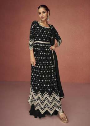 Aashirwad Creation Aroma Heavy Faux Georgette With Embroidery With Zari Work Anarkali Salwar Kameez Black Color DN 9426