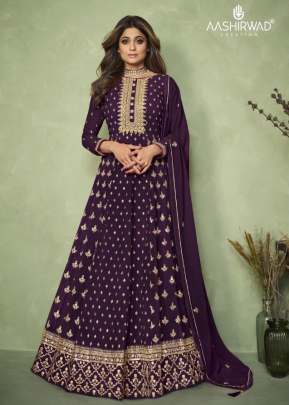 Aashirwad Creation Carnival Heavy Faux Georgette Anarkali Suits Wine Color DN 9188