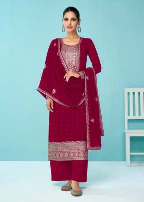 Aashirwad Creation Falguni Heavy Faux Georgette Designer Suit Dark Pink Color DN 9338