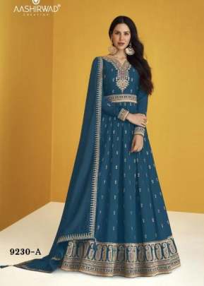 Aashirwad Creation Gulkand Heerva Heavy Faux Georgette Anarkali Suits Rama Color DN 9230