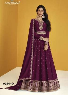 Aashirwad Creation Gulkand Heerva Heavy Faux Georgette Anarkali Suits Wine Color DN 9230