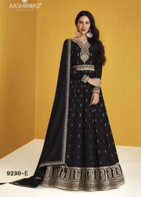 Aashirwad Creation Gulkand Heerva Heavy Faux Georgette Anarkali Suits Black Color DN 9230