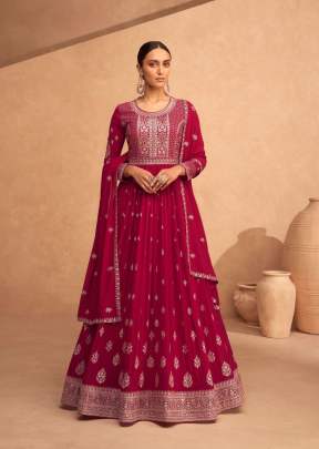 Aashirwad Creation Gulkand Leela Faux Georgette With Embroidered Anarkali Salwar Kameez Red Color DN 9485