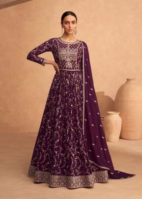 Aashirwad Creation Gulkand Leela Faux Georgette With Embroidered Anarkali Salwar Kameez Wine Color DN 9487