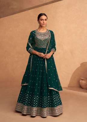 Aashirwad Creation Gulkand Leela Faux Georgette With Embroidered Anarkali Salwar Kameez Green Color DN 9488