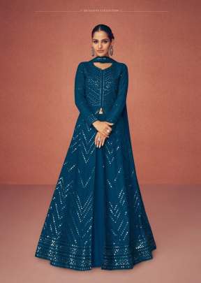 Aashirwad Creation Gulkand Season Real Georgette With Embroidered Anarkali Suit Blue Color DN 9362