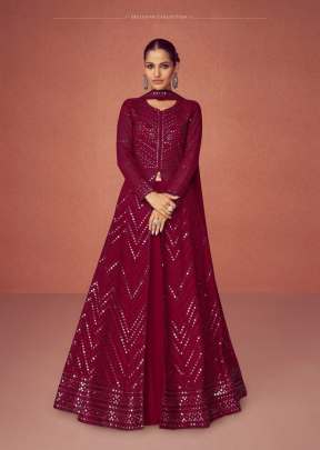 Aashirwad Creation Gulkand Season Real Georgette With Embroidered Anarkali Suit Red Color DN 9362